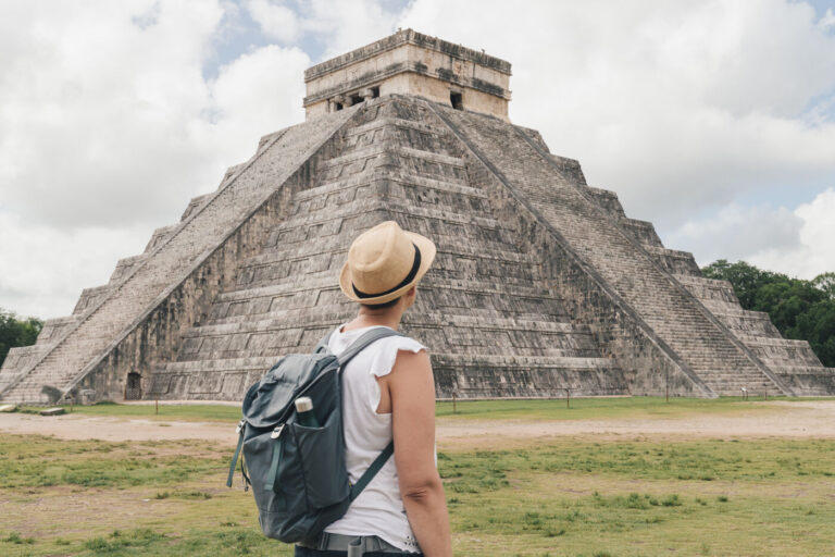 The El Castillo pyramid at Chichen Itza, a historic Mayan site to explore when planning on visiting Yucatan.